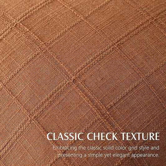 Foindtower Set of 2 Decorative Linen Check Throw Pillow Covers Neutral Farmhouse Vintage Cushion Covers Modern Boho Home Decor for Sofa Chair Couch Bedroom Living Room,18×18 Inch,Orange