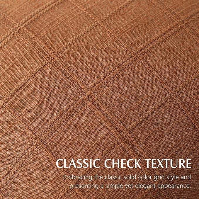 Foindtower Set of 2 Decorative Linen Check Throw Pillow Covers Neutral Farmhouse Vintage Cushion Covers Modern Boho Home Decor for Sofa Chair Couch Bedroom Living Room,20×20 Inch,Orange