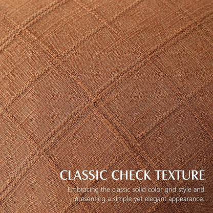 Foindtower Set of 2 Decorative Linen Check Throw Pillow Covers Neutral Farmhouse Vintage Cushion Covers Modern Boho Home Decor for Sofa Chair Couch Bedroom Living Room,26×26 Inch,Orange