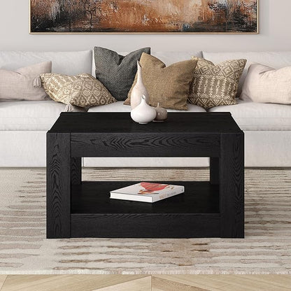 Henn&Hart 32" Wide Square Coffee Table in Natural Black, for Home, Living Room, Bedroom, Entertainment Room, Office
