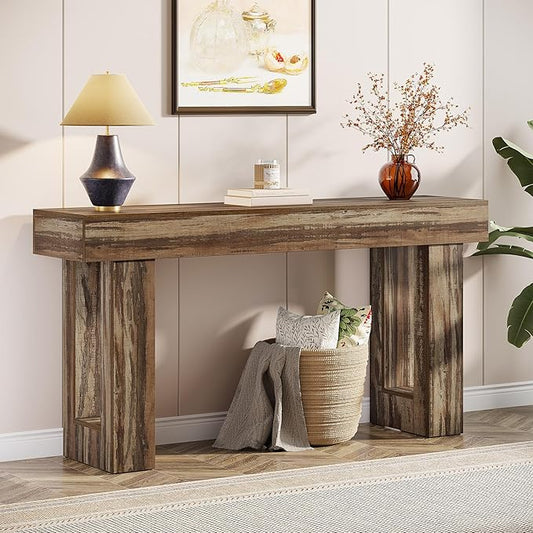 Tribesigns 63-Inch Long Console Table, Wooden Rectangular Sofa Table Behind The Couch, Farmhouse Entryway Table for Entrance, Hallway, Living Room (Mottled Gray Brown)
