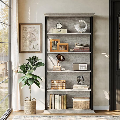 Tribesigns 71-Inch Tall Bookcase, 5-Tier Industrial Metal Bookshelf, Large Etagere Bookcases and Bookshelves, Freestanding Display Shelves for Living Room, Bedroom, Gray and Black