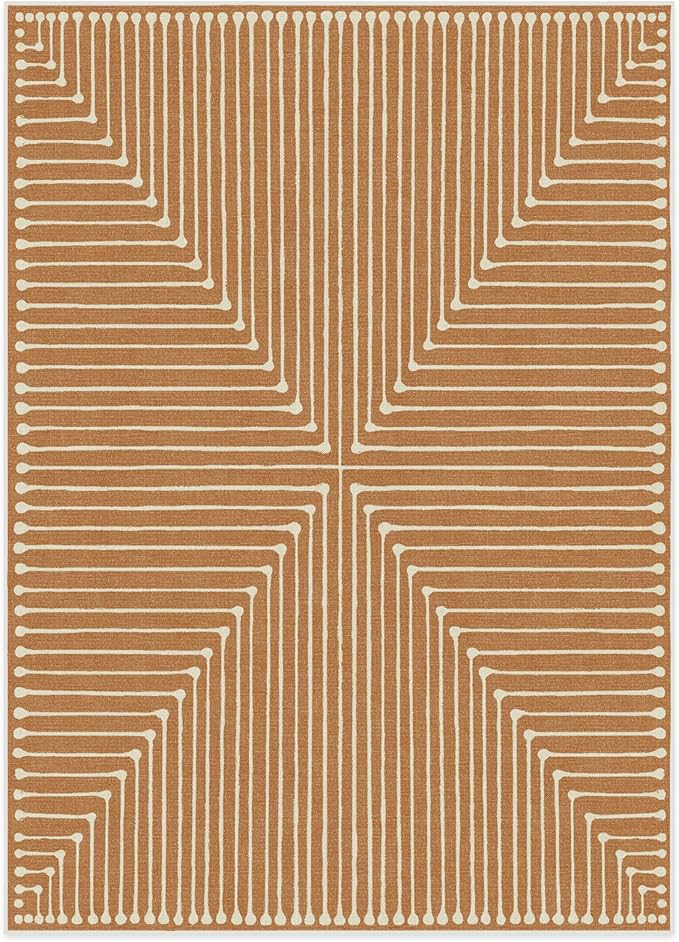 RUGGABLE x Jonathan Adler Machine Washable Modern Area Rug – Inkdrop Copper 5x7, Stain-Resistant, Non-Slip – Medium Rugs for Living Room, Bedroom, Hallway, Entryway & Office–with Standard Pad