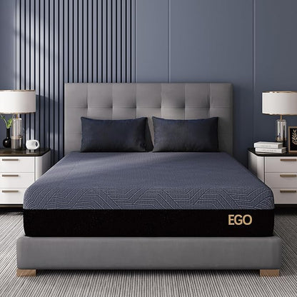 EGOHOME 10 Inch Queen Memory Foam Mattress for Back Pain, Cooling Copper Gel Bed in a Box, Foam Made in USA, CertiPUR-US Certified, Therapeutic Medium Firm, 60x80x10 Black