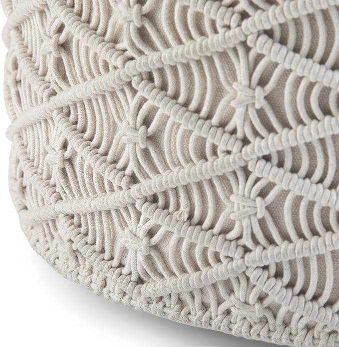 SIMPLIHOME Coates Boho Round Macrame Pouf in Natural Cotton for the Living Room, Bedroom and Kids Room