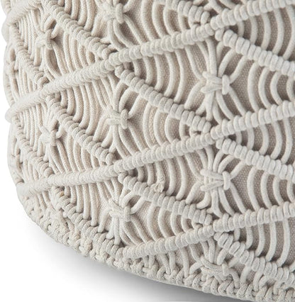 SIMPLIHOME Coates Boho Round Macrame Pouf in Natural Cotton for the Living Room, Bedroom and Kids Room