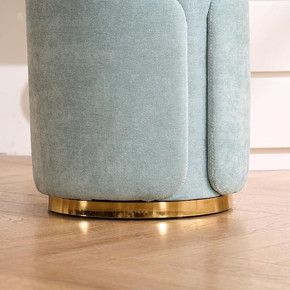 Swivel Vanity Stool with Back Comfy Vanity Chair with Gold Base Modern Round Stool for Makeup Vanity Ottoman Foot Rest for Bedroom livingroom (Sage)