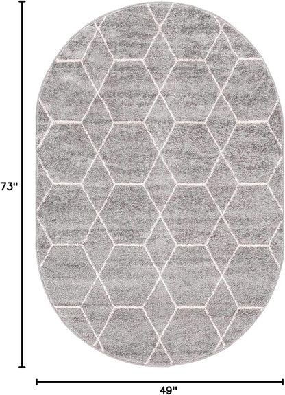 Unique Loom Trellis Frieze Collection Area Rug - Geometric (4' x 6' Oval, Light Gray/ Ivory)