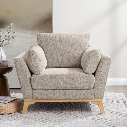 VANOMi Large-Sized Accent Chair, Thick Cushion Bedroom Reading Chair, Comfortable Living Room Single Sofa， Boucle Camel