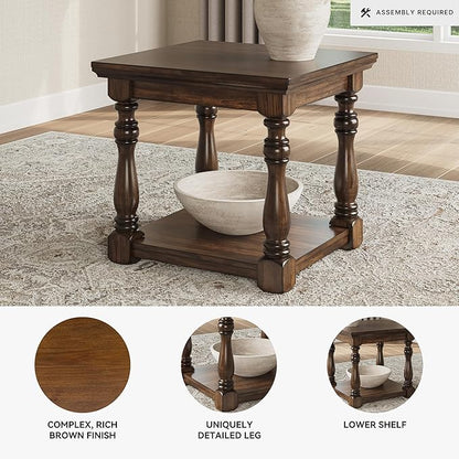 Signature Design by Ashley Sturlayne Classic End Table with Open Shelf, Light Brown