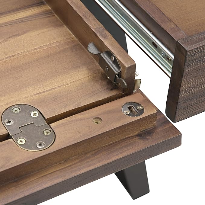 SIMPLIHOME Lowry Desk - 54-Inch Wide Solid Acacia Wood and Metal Writing Desk in Rustic Natural Aged Brown, Modern Industrial Home Office Computer Table with 2 Drawers and Flip-Down Keyboard Tray