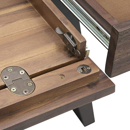 SIMPLIHOME Lowry Desk - 54-Inch Wide Solid Acacia Wood and Metal Writing Desk in Rustic Natural Aged Brown, Modern Industrial Home Office Computer Table with 2 Drawers and Flip-Down Keyboard Tray