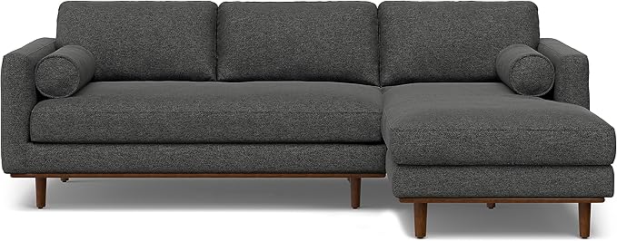 SIMPLIHOME Morrison Right Sectional Sofa in Woven-Blend Recycled Polyester Fabric, Charcoal Grey, 102-inches Wide, L-Shaped Couch with Right Chaise for the Living Room and Family Room