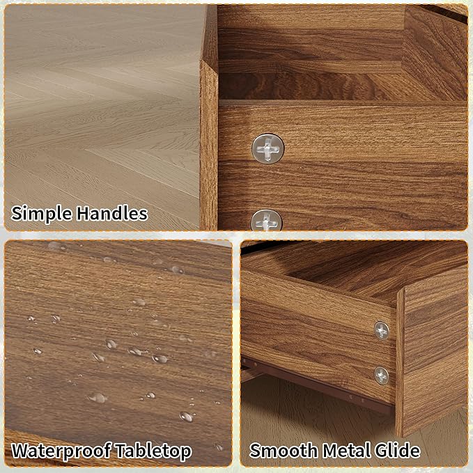 Dresser for Bedroom with 6 Drawers,47" Wide Walnut Dresser with 4 Solid Wood Legs, Wooden TV Stand,Closet Clothes Organizer for Bedroom, Hallway