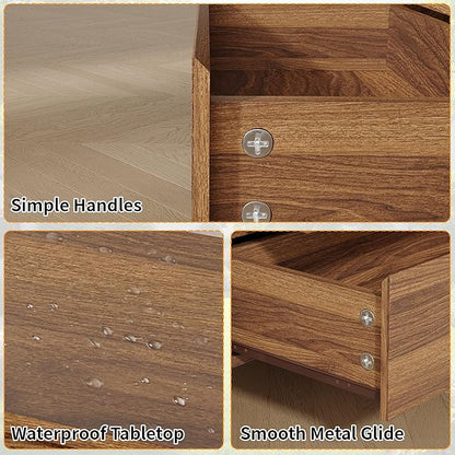 Dresser for Bedroom with 9 Drawers,63" Wide Walnut Dresser with 4 Solid Wood Legs, Wooden TV Stand,Closet Clothes Organizer for Bedroom, Hallway