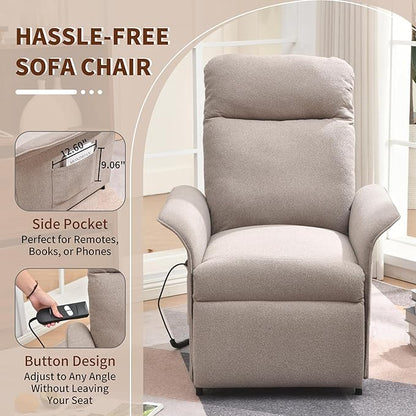 Power Recliner Chair, Adjustable Electric Recliner Chairs for Adults, Sleeper Sofa Bed with Remote Control & Side Pocket, Linen Upholstered Chair for Living Room/Bedroom, Easy Assembly,Brown