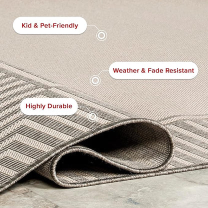 nuLOOM 4' x 6' Outdoor Area Rug, Casual Design with Striped Border, Stain Resistant, Highly Durable, for Patio, Balcony, Bedroom, Living Room, Dining Room, Bathroom, Light Grey