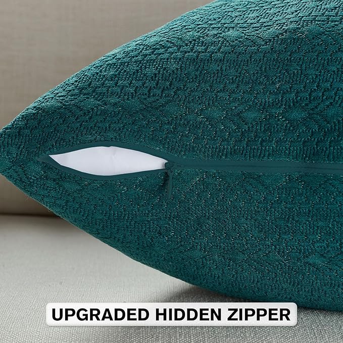 FUTEI Teal Chenille Throw Pillow Covers 22x22 Inch Set of 2,Soft Striped & Diamond Textured Cushion Cases,Modern Home Decor for Couch Living Room