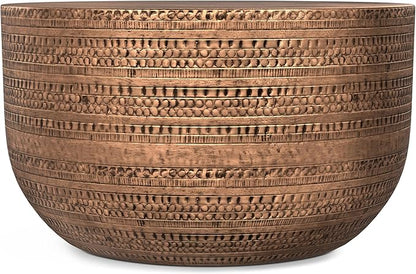 SIMPLIHOME Johnsen 30-inch Wide Metal Drum Coffee Table in Antique Copper, Boho-Style Cocktail Table for Living Room or Family Room, Assembled