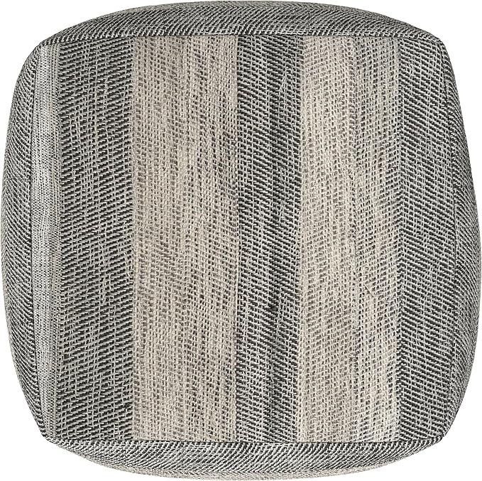 SIMPLIHOME Clay Boho Square Pouf in Grey Melange Cotton for the Living Room, Bedroom and Kids Room
