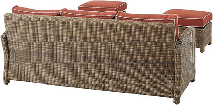 Crosley Furniture Bradenton 3-Piece Outdoor Sofa Patio Furniture Set, Wicker Conversation Sets for Porch, Brown with Sangria Cushions