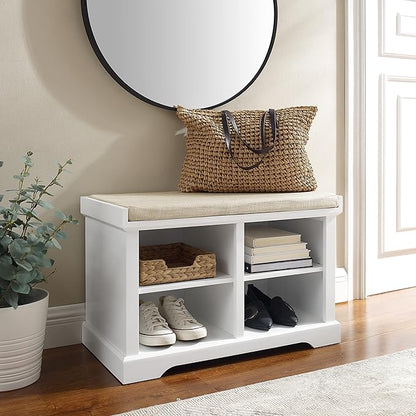 Crosley Furniture Anderson Entryway Storage Bench with Shoe Rack Organizer Shelves, White