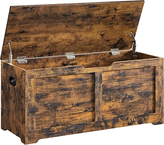 VASAGLE Storage Chest, Storage Bench with 2 Safety Hinges, Farmhouse Style, 15.7 x 39.4 x 18.1 Inches, for Entryway, Bedroom, Living Room, Rustic Brown ULSB061T01