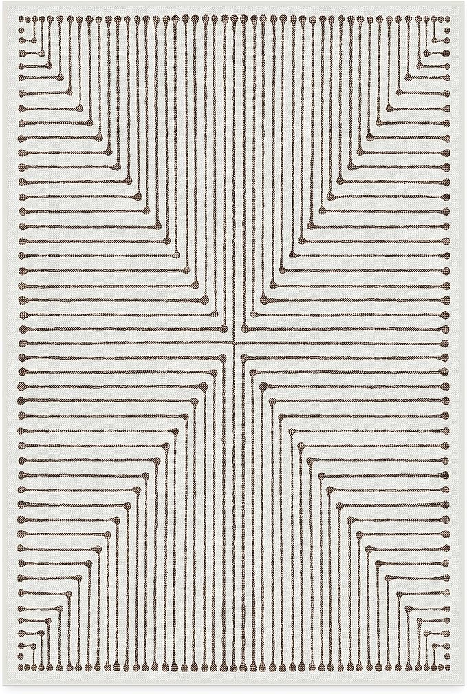 RUGGABLE x Jonathan Adler Machine Washable Modern Area Rug – Inkdrop Camel & Ivory 4x6, Stain-Resistant, Non-Slip – Medium Rugs for Living Room, Bedroom, Hallway, Entryway & Office–with Standard Pad