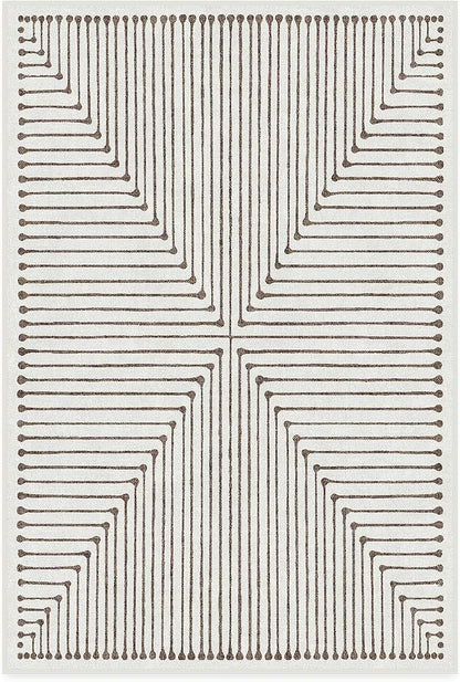 RUGGABLE x Jonathan Adler Machine Washable Modern Area Rug – Inkdrop Camel & Ivory 4x6, Stain-Resistant, Non-Slip – Medium Rugs for Living Room, Bedroom, Hallway, Entryway & Office–with Standard Pad