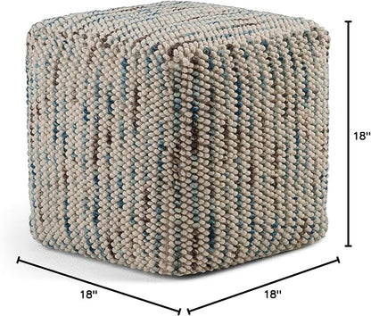 SIMPLIHOME Zoey Boho Cube Woven Pouf in Multi Color Cotton and Wool for the Living Room, Bedroom and Kids Room