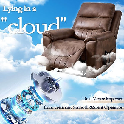 Power Lift Recliner Chair for Elderly People, Dual Motor Lay Flat Recliner with Vibration Massage and Heat, Heavy Duty Motion Mechanism Standing Assistance Reclining Chair, Faux Leather Brown
