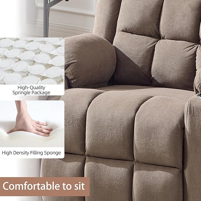 Swivel Rocker Recliner Chair for Adults with Massage and Heat, Cup Holders and Side Pockets, Glider Rocking Reclining Single Sofa Chair for Living Room (Coffee)
