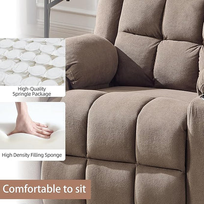 Swivel Rocker Recliner Chair for Adults with Massage and Heat, Cup Holders and Side Pockets, Glider Rocking Reclining Single Sofa Chair for Living Room (Coffee)