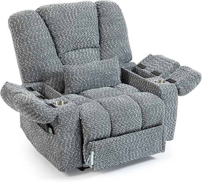 Big Man Recliner 500lbs Power Lift Recliner Chair for Big Tall Elderly Adults Oversized Lay Flat Lift Recliner with Extended Footrest,Heat Massage,Flip Arm Storage Cup Holders,USB Type C