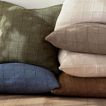 Foindtower Set of 2 Decorative Linen Check Throw Pillow Covers Neutral Farmhouse Vintage Cushion Covers Modern Boho Home Decor for Sofa Chair Couch Bedroom Living Room,26×26 Inch,Tan Taupe