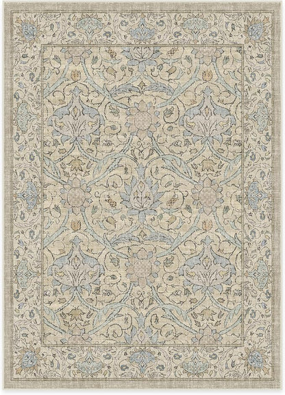 RUGGABLE x Morris & Co Washable Area Rug – Montreal Natural Blue 5x7, Stain-Resistant, Non-Slip – Medium Machine Washable Rugs for Living Room, Bedroom, Hallway, Entryway & Office–with Cushioned Pad