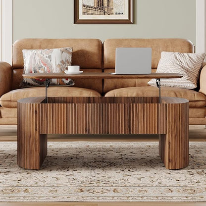 Tribesigns 47-Inch Oval Lift Top Coffee Table with Storage Shelf for Living Room, Rustic Lift Up Tabletop Mid Century Center Tables with Hidden Compartment, Rustic Brown