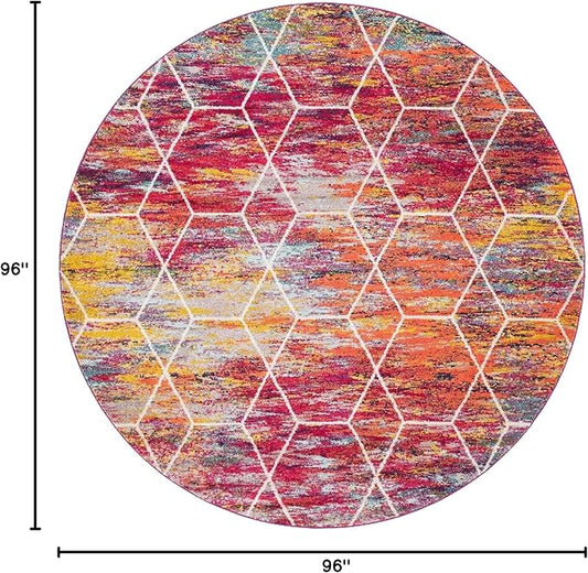 Unique Loom Trellis Frieze Collection Area Rug - Geometric (8' Round, Multi/ Ivory)