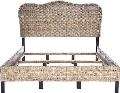 SAFAVIEH Home Collection Daejon Coastal Rattan Legs Camelback Headboard Full Size Bed BED8001A-F, Grey/Espresso