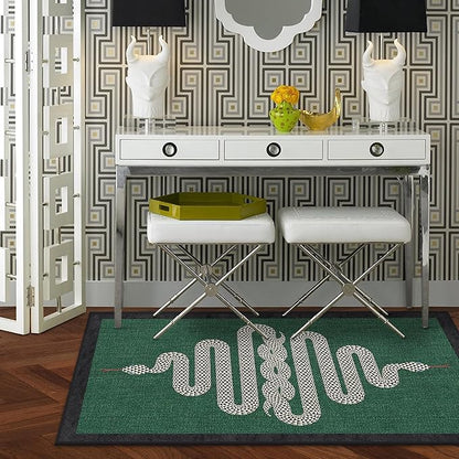 RUGGABLE x Jonathan Adler Washable Modern Area Rug – Venom Emerald 3x5, Stain-Resistant, Non-Slip – Small Machine Washable Rugs for Living Room, Bedroom, Hallway, Entryway & Office–with Standard Pad