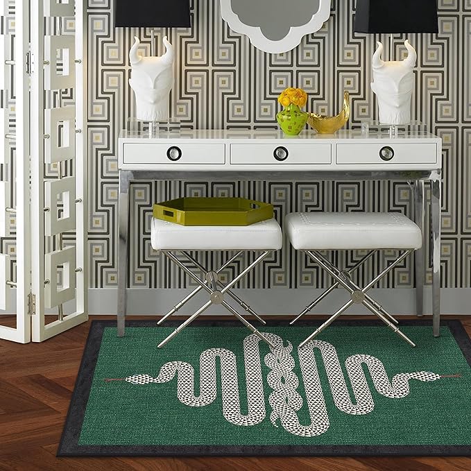RUGGABLE x Jonathan Adler Washable Modern Area Rug – Venom Emerald 4x6, Stain-Resistant, Non-Slip – Medium Machine Washable Rugs for Living Room, Bedroom, Hallway, Entryway & Office–with Standard Pad