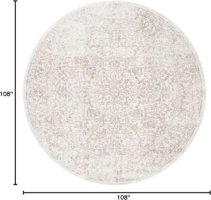 SAFAVIEH Evoke Collection Area Rug - 9' Round, Ivory & Taupe, Distressed Design, Non-Shedding & Easy to Clean, Ideal for Living Room, Bedroom, Dining Space (EVK256E)