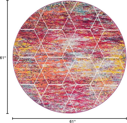Unique Loom Trellis Frieze Collection Area Rug - Geometric (5' Round, Multi/ Ivory)