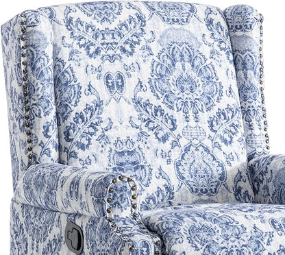 UIXE Swivel Rocker Manual Recliner Chairs Set of 2, Wingback Swivel Glider Fabric Nursery Reclining Sofa Chair, High Back Upholstered Arm Chair for Living Room Bedroom - Navy Floral