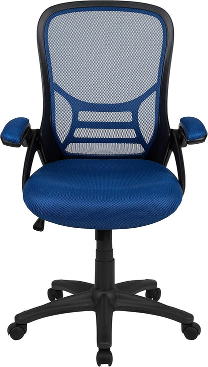 Flash Furniture Porter High-Back Swivel Office Chair with Adjustable Lumbar Support and Seat Height, Ergonomic Mesh Desk Chair with Flip-Up Armrests, Blue/Black