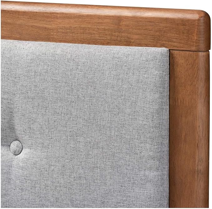 Mid-Century Marvel Fabric Upholstered Walnut Brown Finished Wood Headboard, Wall Mount Headboard Full/Light Gray