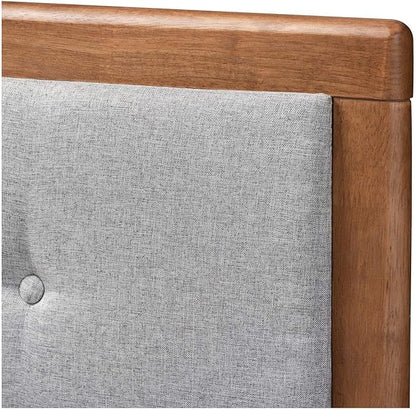 Mid-Century Marvel Fabric Upholstered Walnut Brown Finished Wood Headboard, Wall Mount Headboard Full/Light Gray