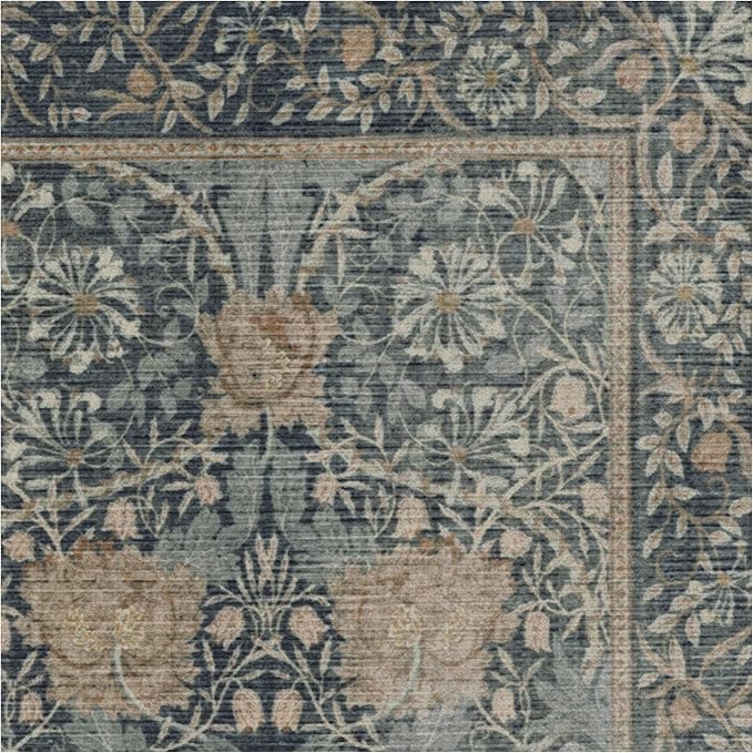 RUGGABLE x Morris & Co Machine Washable Area Rug – Honeysuckle & Tulip Blue 6x9, Stain-Resistant, Non-Slip – Medium Rugs for Living Room, Bedroom, Hallway, Entryway & Office–with Cushioned Pad