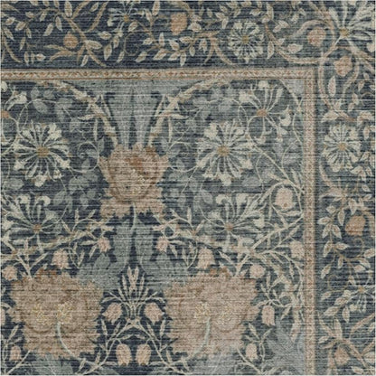 RUGGABLE x Morris & Co Washable Area Rug– Honeysuckle & Tulip Blue 6x9, Stain-Resistant, Non-Slip – Medium Machine Washable Rugs for Living Room, Bedroom, Hallway, Entryway & Office–with Standard Pad