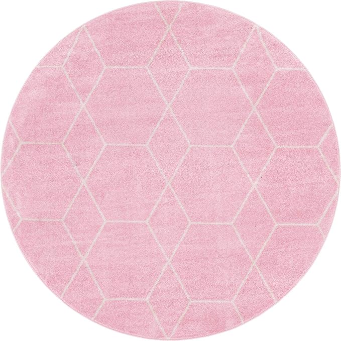 Unique Loom Trellis Frieze Collection Area Rug - Geometric (7' Round, Light Pink/ Ivory)
